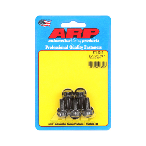 ARP Bolts, 12-Point Head, Chromoly Steel, Black Oxide, 8mm x 1.25 RH Thread, 16mm UHL, Set of 5