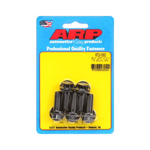 ARP Bolts, 12-Point Head, Chromoly Steel, Black Oxide, 10mm x 1.50 RH Thread, 25mm UHL, Set of 5