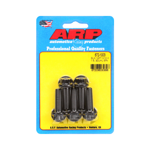 ARP Bolts, 12-Point Head, Chromoly Steel, Black Oxide, 10mm x 1.50 RH Thread, 30mm UHL, Set of 5