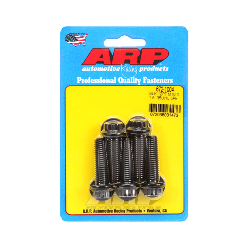 ARP Bolts, 12-Point Head, Chromoly Steel, Black Oxide, 10mm x 1.50 RH Thread, 35mm UHL, Set of 5