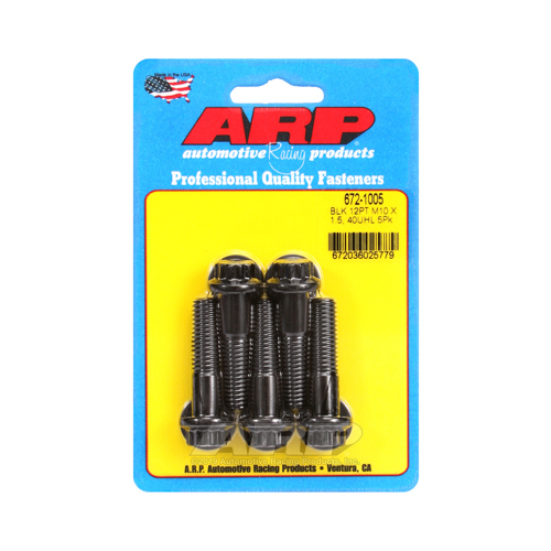 ARP Bolts, 12-Point Head, Chromoly Steel, Black Oxide, 10mm x 1.50 RH Thread, 40mm UHL, Set of 5