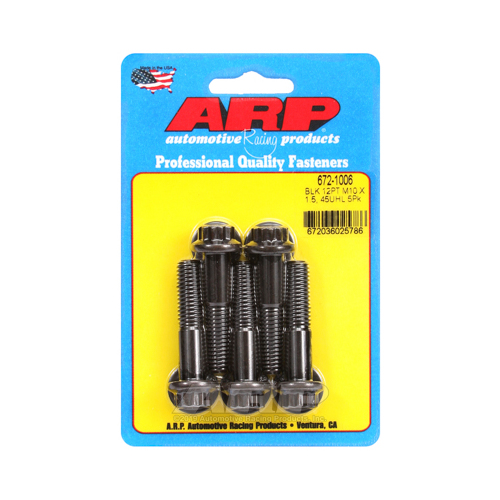 ARP Bolts, 12-Point Head, Chromoly Steel, Black Oxide, 10mm x 1.50 RH Thread, 45mm UHL, Set of 5