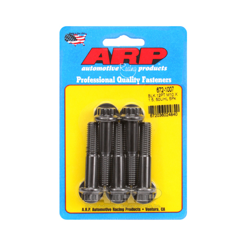ARP Bolts, 12-Point Head, Chromoly Steel, Black Oxide, 10mm x 1.50 RH Thread, 50mm UHL, Set of 5