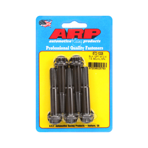ARP Bolts, 12-Point Head, Chromoly Steel, Black Oxide, 10mm x 1.50 RH Thread, 60mm UHL, Set of 5