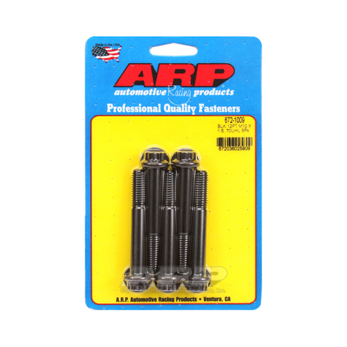 ARP Bolts, 12-Point Head, Chromoly Steel, Black Oxide, 10mm x 1.50 RH Thread, 70mm UHL, Set of 5