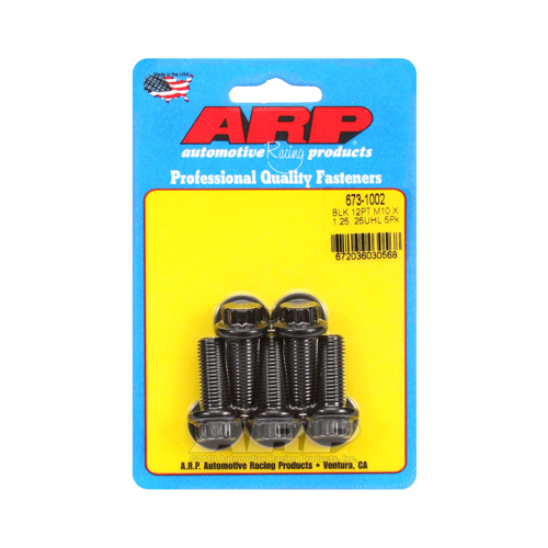 ARP Bolts, 12-Point Head, Chromoly Steel, Black Oxide, 10mm x 1.25 RH Thread, 25mm UHL, Set of 5