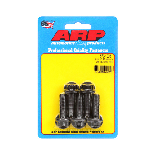 ARP Bolts, 12-Point Head, Chromoly Steel, Black Oxide, 10mm x 1.25 RH Thread, 30mm UHL, Set of 5