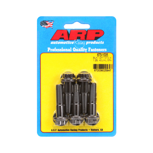 ARP Bolts, 12-Point Head, Chromoly Steel, Black Oxide, 10mm x 1.25 RH Thread, 40mm UHL, Set of 5