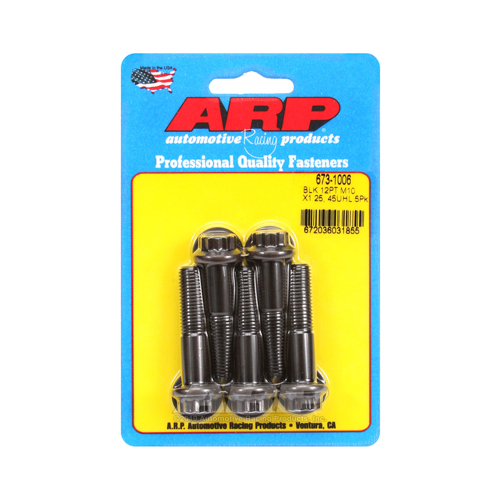 ARP Bolts, 12-Point Head, Chromoly Steel, Black Oxide, 10mm x 1.25 RH Thread, 45mm UHL, Set of 5
