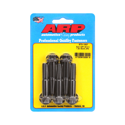 ARP Bolts, 12-Point Head, Chromoly Steel, Black Oxide, 10mm x 1.25 RH Thread, 50mm UHL, Set of 5