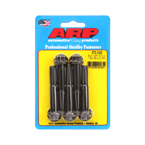 ARP Bolts, 12-Point Head, Chromoly Steel, Black Oxide, 10mm x 1.25 RH Thread, 60mm UHL, Set of 5