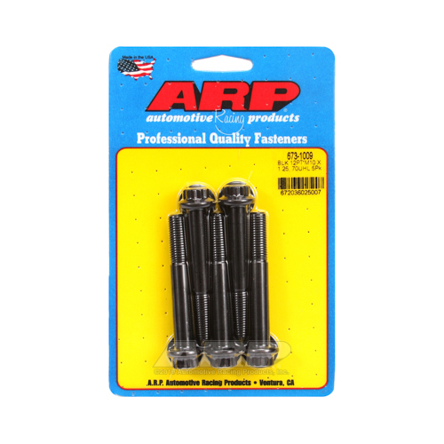 ARP Bolts, 12-Point Head, Chromoly Steel, Black Oxide, 10mm x 1.25 RH Thread, 70mm UHL, Set of 5