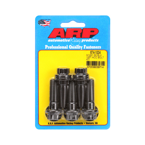 ARP Bolts, 8740 Chromoly, Black Oxide, 12-Point Head, 12mm x 1.50 Thread, 40mm UHL, Set of 5