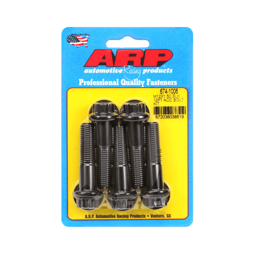 ARP Bolts, 8740 Chromoly, Black Oxide, 12-Point Head, 12mm x 1.50 Thread, 50mm UHL, Set of 5