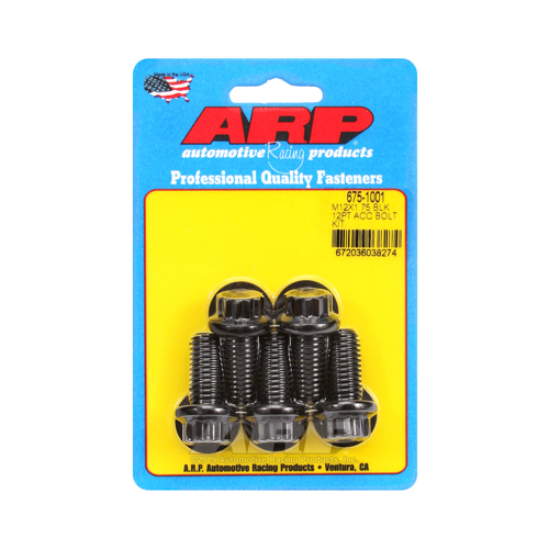 ARP Bolts, 8740 Chromoly, Black Oxide, 12-Point Head, 12mm x 1.75 Thread, 25mm UHL, Set of 5