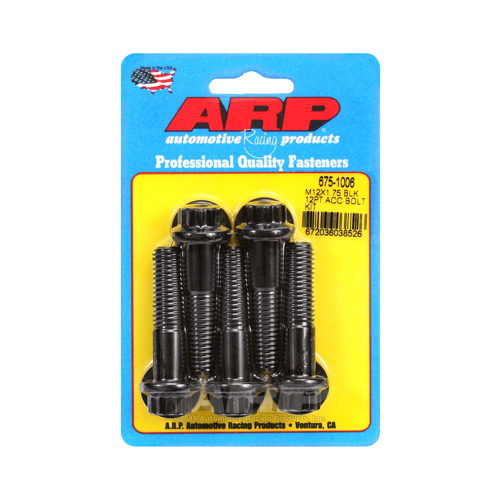 ARP Bolts, 8740 Chromoly, Black Oxide, 12-Point Head, 12mm x 1.75 Thread, 50mm UHL, Set of 5