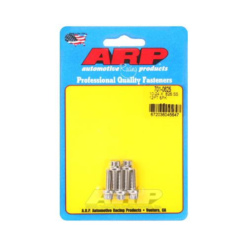 ARP Bolts, 12-Point Head, Stainless Steel, Polished, 10-24 x .625 in, Flanged, Set of 5