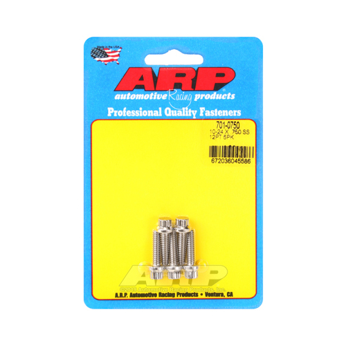 ARP Bolts, 12-Point Head, Stainless 300, Polished, 10-24 RH Thread, 0.750 in. UHL, Set of 5