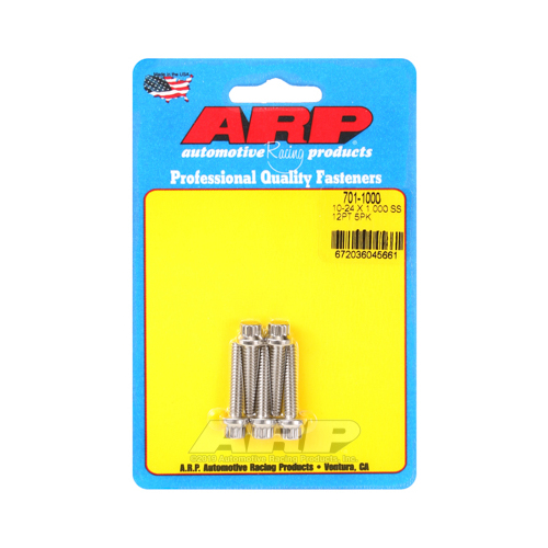 ARP Bolts, 12-Point Head, Stainless 300, Polished, 10-24 RH Thread, 1.000 in. UHL, Set of 5
