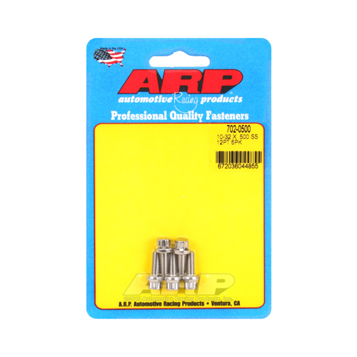 ARP Bolts, 12-Point Head, Stainless 300, Natural, 10-32 RH Thread, 0.500 in, Set of 5