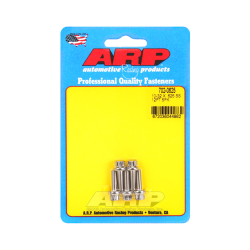 ARP Bolts, 12-Point Head, Stainless 300, Natural, 10-32 RH Thread, 0.625 in. UHL, Set of 5