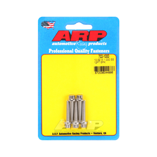 ARP Bolts, 12-Point Head, Stainless 300, Natural, 10-32 RH Thread, 1.000 in. UHL, Set of 5