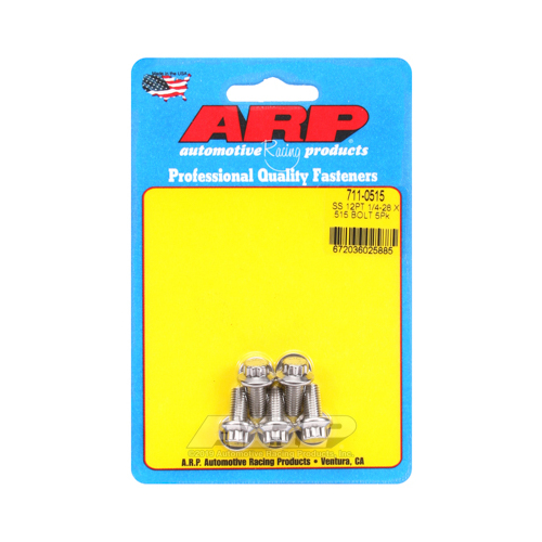 ARP Bolts, 12-Point Head, Stainless 300, Polished, 1/4 in.-28 RH Thread, .515 in. UHL, Set of 5
