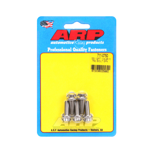 ARP Bolts, 12-Point Head, Stainless 300, Polished, 1/4 in.-28 RH Thread, .750 in. UHL, Set of 5