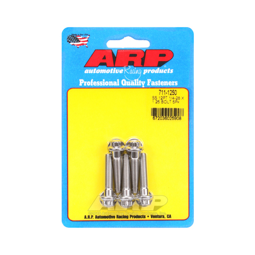 ARP Bolts, 12-Point Head, Stainless 300, Polished, 1/4 in.-28 RH Thread, 1.250 in. UHL, Set of 5