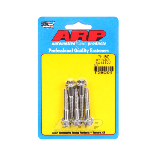 ARP Bolts, 12-Point Head, Stainless Steel, Polished, 1/4-28 in. RH Thread, 1.500 in. UHL, Set of 5