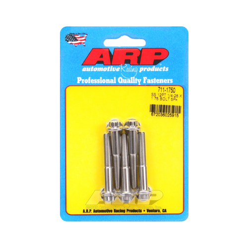 ARP Bolts, 12-Point Head, Stainless 300, Polished, 1/4 in.-28 RH Thread, 1.750 in. UHL, Set of 5