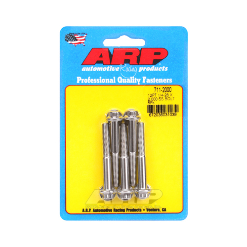 ARP Bolts, 12-Point Head, Stainless 300, Polished, 1/4 in.-28 RH Thread, 2.000 in. UHL, Set of 5