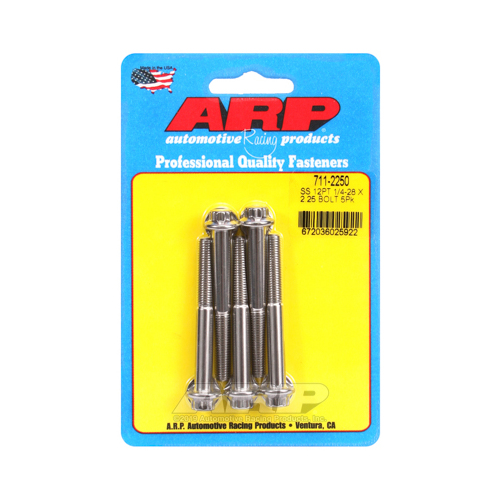 ARP Bolts, 12-Point Head, Stainless 300, Polished, 1/4 in.-28 RH Thread, 2.250 in. UHL, Set of 5