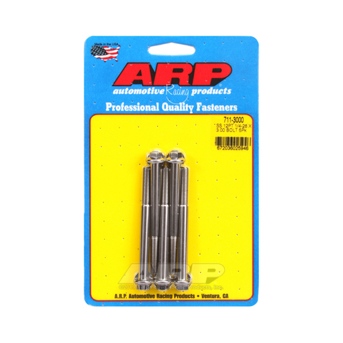 ARP Bolts, 12-Point Head, Stainless 300, Polished, 1/4 in.-28 RH Thread, 3.000 in. UHL, Set of 5