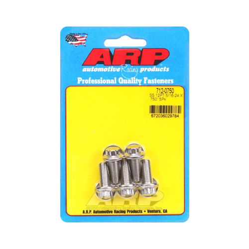 ARP Bolts, 12-Point Head, Stainless 300, Polished, 5/16 in.-24 RH Thread, 0.750 in. UHL, Set of 5