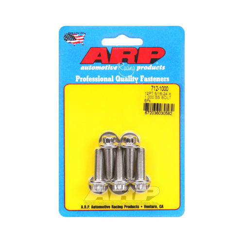 ARP Bolts, 12-Point Head, Stainless 300, Polished, 5/16 in.-24 RH Thread, 1.000 in. UHL, Set of 5