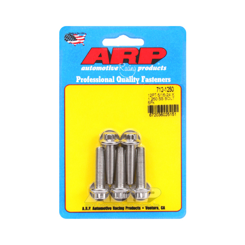 ARP Bolts, 12-Point Head, Stainless 300, Polished, 5/16 in.-24 RH Thread, 1.250 in. UHL, Set of 5