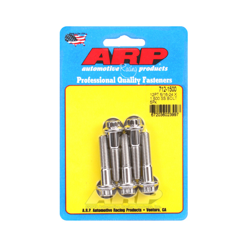 ARP Bolts, 12-Point Head, Stainless 300, Polished, 5/16 in.-24 RH Thread, 1.500 in. UHL, Set of 5