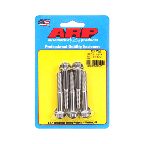 ARP Bolts, 12-Point Head, Stainless 300, Polished, 5/16 in.-24 RH Thread, 2.000 in. UHL, Set of 5