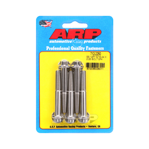 ARP Bolts, 12-Point Head, Stainless 300, Polished, 5/16 in.-24 RH Thread, 2.250 in. UHL, Set of 5