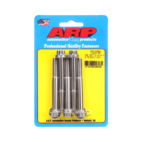 ARP Bolts, 12-Point Head, Stainless 300, Polished, 5/16 in.-24 RH Thread, 2.750 in. UHL, Set of 5