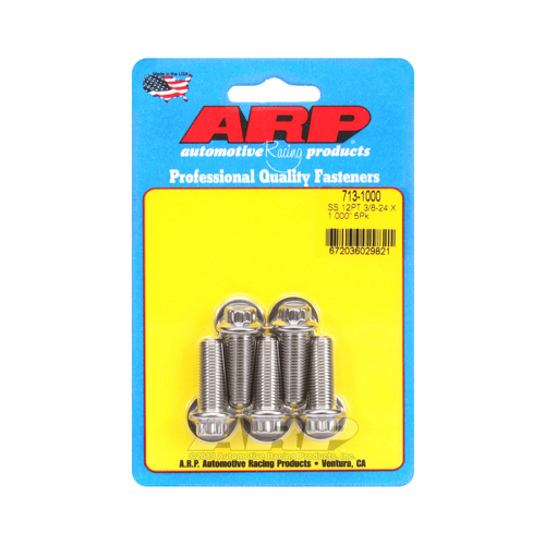 ARP Bolts, 12-Point Head, Stainless 300, Polished, 3/8 in.-24 RH Thread, 1.000 in. UHL, Set of 5