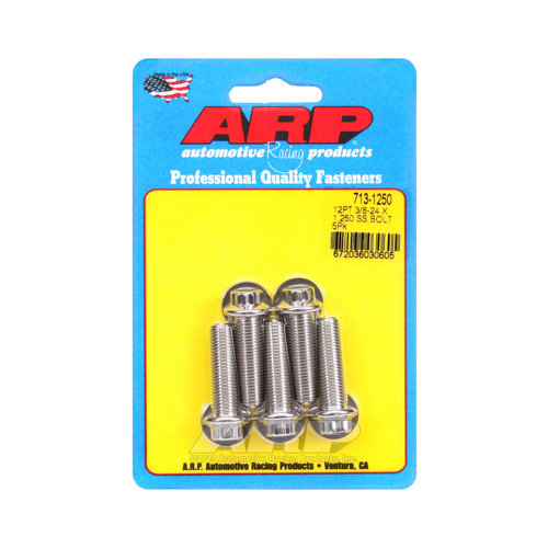 ARP Bolts, 12-Point Head, Stainless 300, Polished, 3/8 in.-24 RH Thread, 1.250 in. UHL, Set of 5