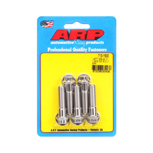 ARP Bolts, 12-Point Head, Stainless 300, Polished, 3/8 in.-24 RH Thread, 1.500 in. UHL, Set of 5