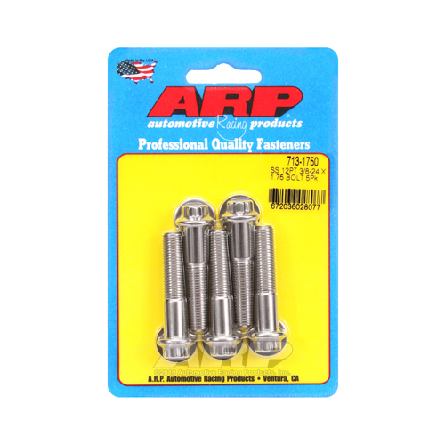 ARP Bolts, 12-Point Head, Stainless 300, Polished, 3/8 in.-24 RH Thread, 1.750 in. UHL, Set of 5