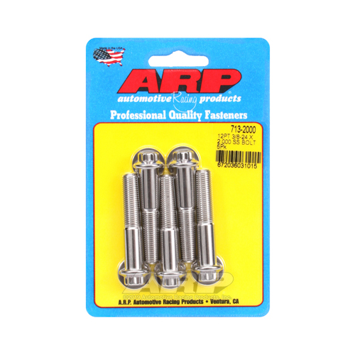 ARP Bolts, 12-Point Head, Stainless 300, Polished, 3/8 in.-24 RH Thread, 2.00 in. UHL, Set of 5