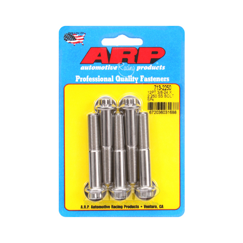 ARP Bolts, 12-Point Head, Stainless 300, Polished, 3/8 in.-24 RH Thread, 2.250 in. UHL, Set of 5