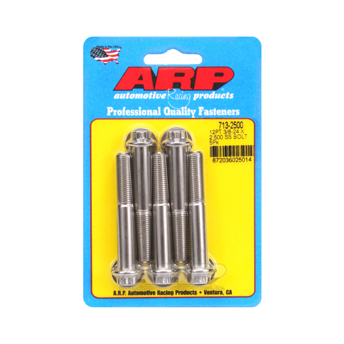 ARP Bolts, 12-Point Head, Stainless 300, Polished, 3/8 in.-24 RH Thread, 2.500 in. UHL, Set of 5