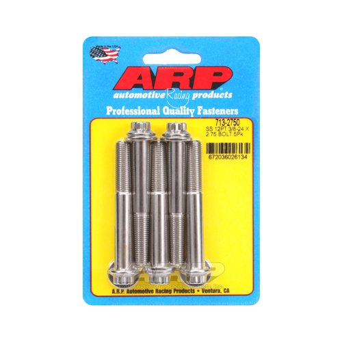 ARP Bolts, 12-Point Head, Stainless 300, Polished, 3/8-24 in. RH Thread, 2.750 in. UHL, Set of 5