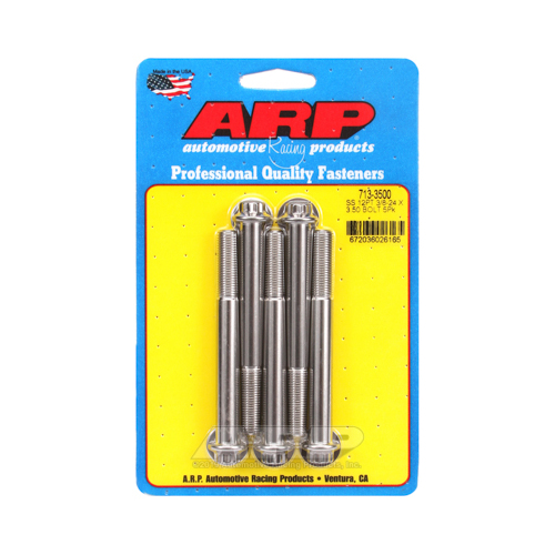 ARP Bolts, 12-Point Head, Stainless 300, Polished, 3/8 in.-24 RH Thread, 3.500 in. UHL, Set of 5